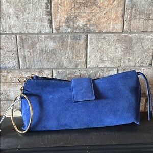 Suede Wristlet Clutch in Cobalt Blue